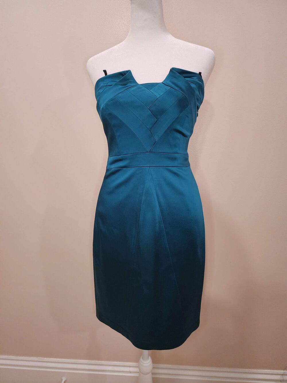 Laundry by Shelli Segal Strapless Cocktail Dress Sz 2 Iridescent Blue Satin